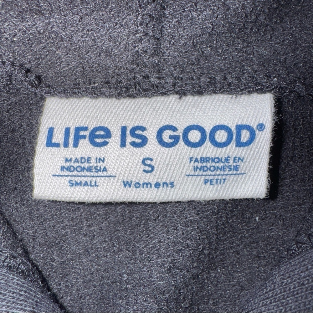 Life is Good Black Full Zip Hoodie Sweater womens Small teal logo sleeve - Picture 7 of 9